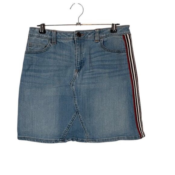Lands' End Stretch Denim Mini Skirt with Side Stripes Red White Blue Girl's 14 - Picture 1 of 13